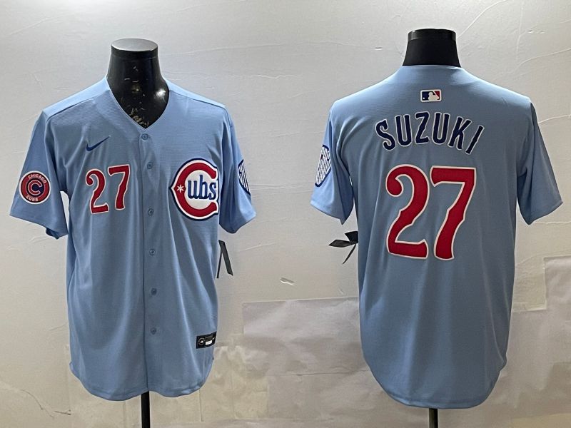 Men Chicago Cubs #27 Suzuki Light Blue Throwback 2025 Nike MLB Jersey style 2->more jerseys->NBA Jersey